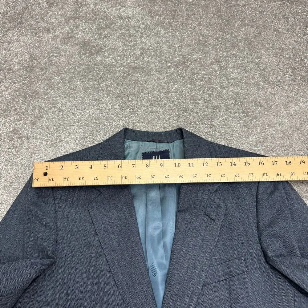 Lanvin Barneys NY Virgin Wool Suit Blazer Jacket Men Gray Herringbone Notch Work